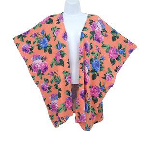Lollipop Star Kimono Cardigan Wrap Womens Size S Floral Orange Robe